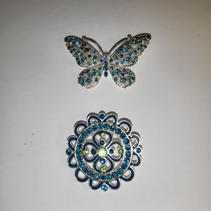 Butterfly and flower Blue pin broochs for ladies